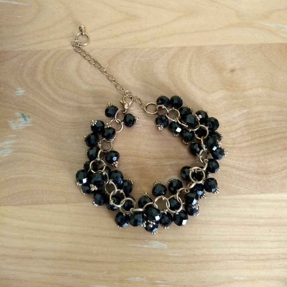 Black Faceted Bead Dangle Bracelet Goth Whimsigoth Fairy Grunge Classic Glam